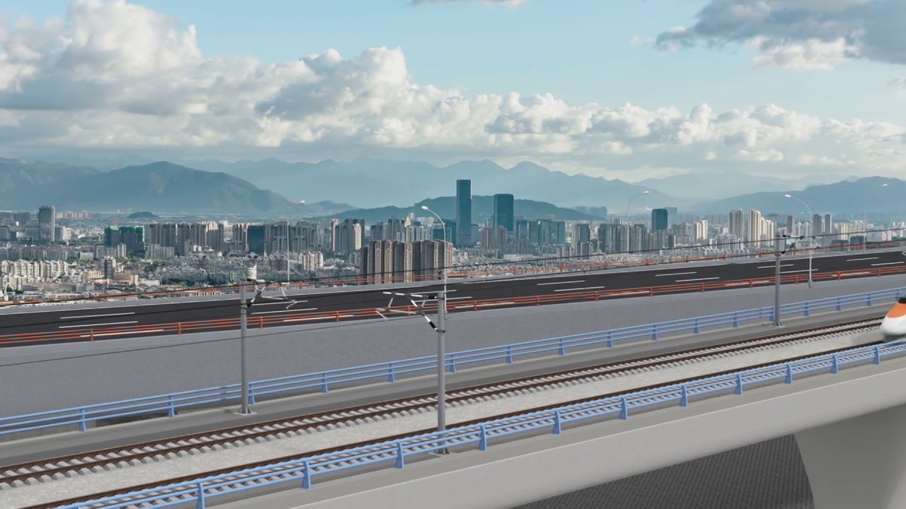 C4D软件制作高速铁路和公路视频素材