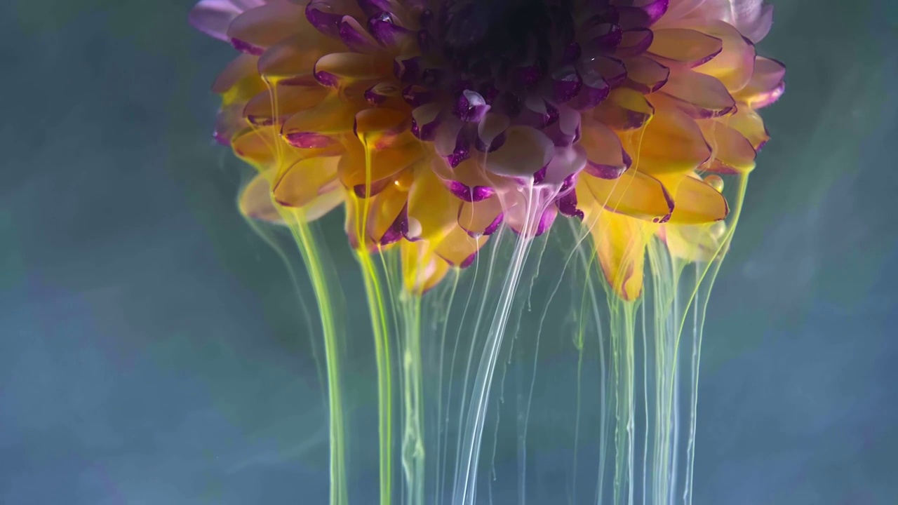 彩墨从金色花朵上流下视频素材