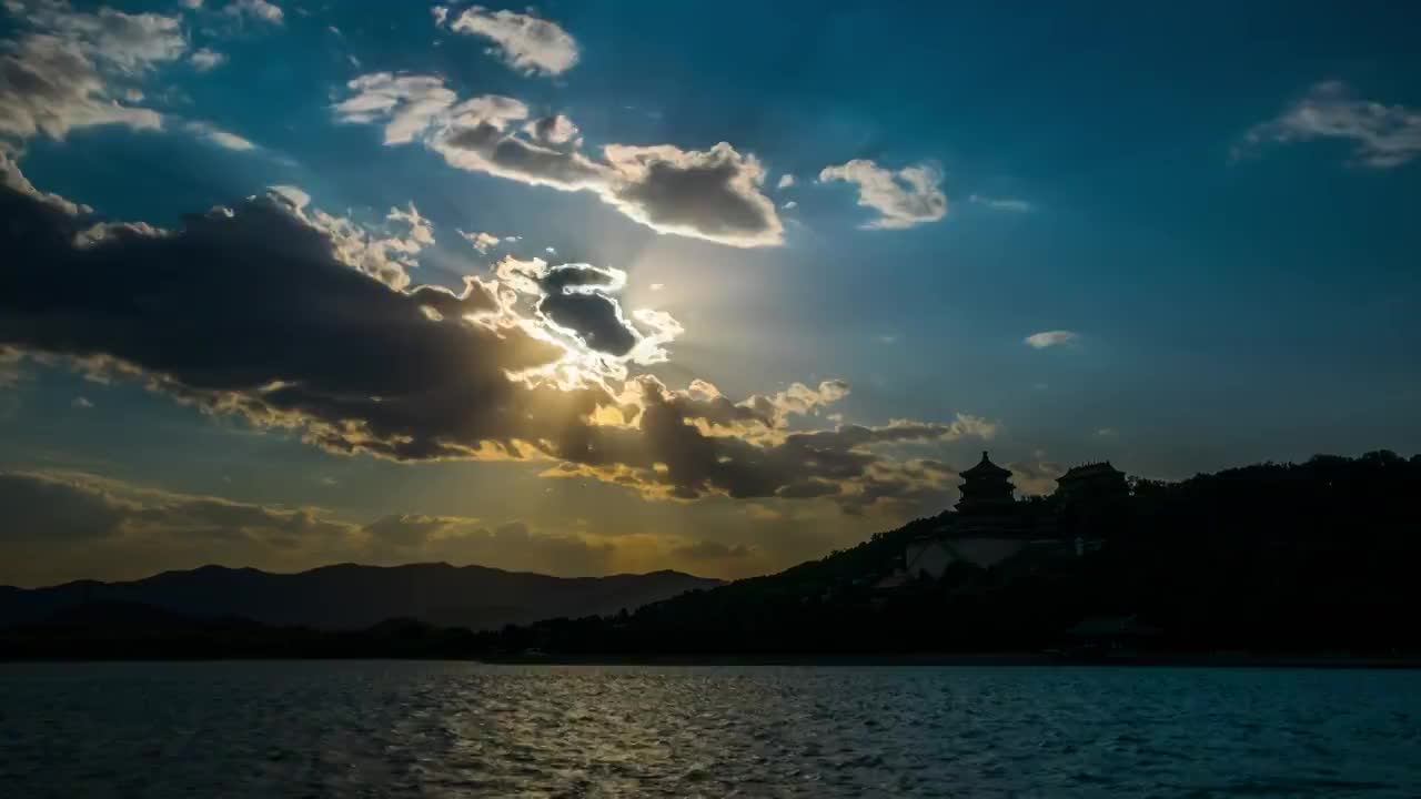 4K延时拍摄夕阳下的颐和园视频素材