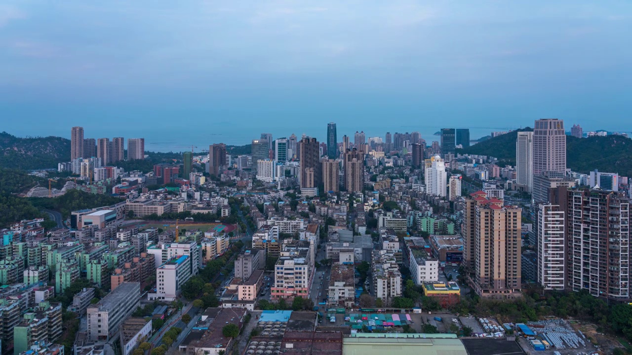 广东省珠海市吉大城市天际线日转夜延时摄影视频素材