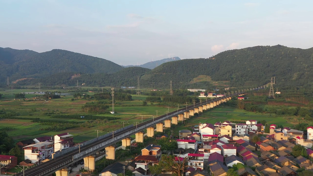 夕阳下穿过田野大地的高速列车视频素材