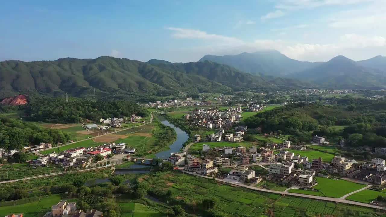 广东省梅州市丰顺县丰良镇复兴村航拍视频素材