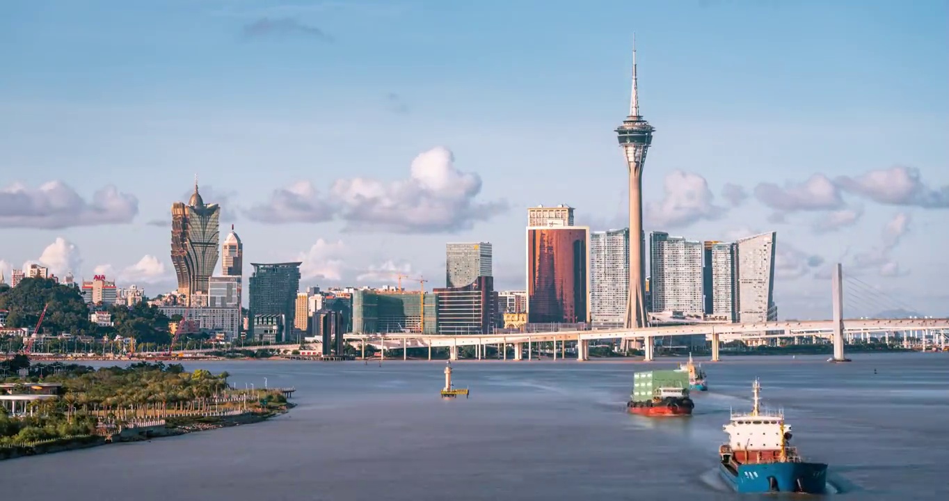 澳门和广东珠海横琴金融岛城市风光4K延时视频素材