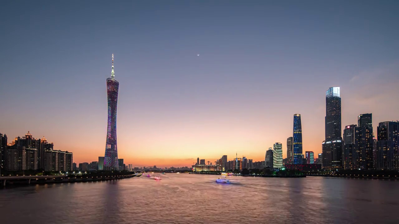广州珠江新城CBD滨水景观夜景视频素材