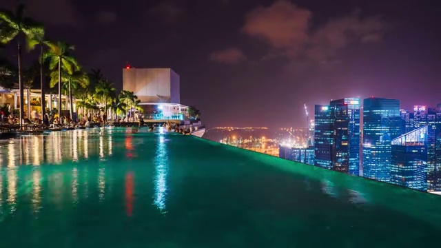 新加坡金沙酒店无边泳池夜景延时视频下载