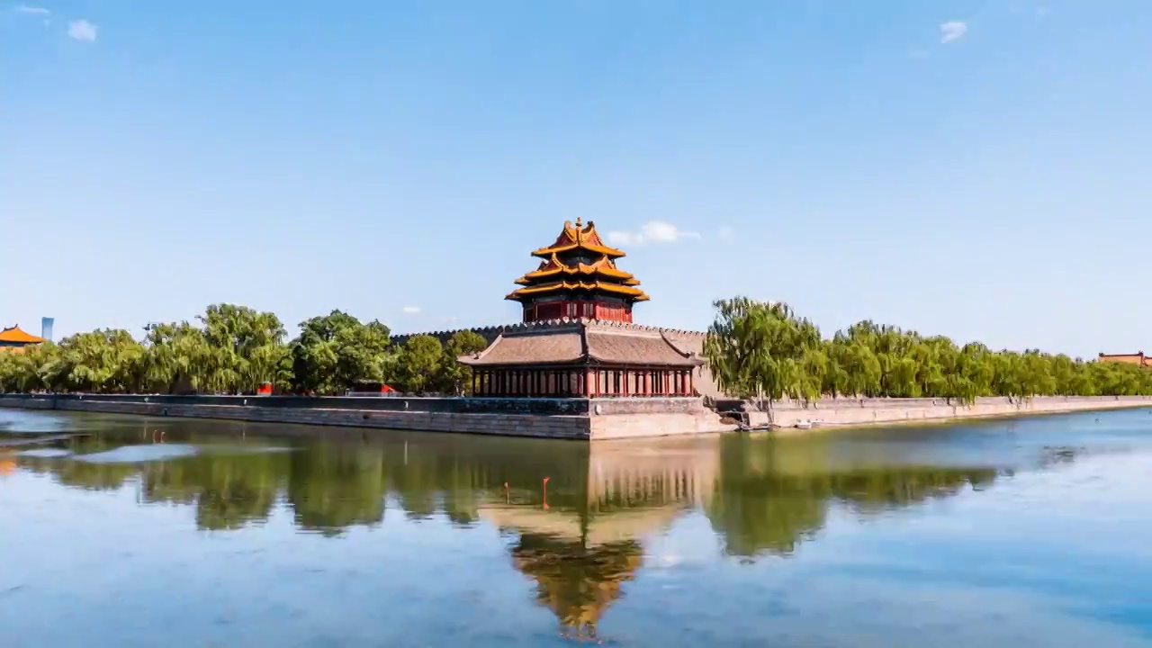 中国北京故宫博物院角楼晴天延时摄影视频素材