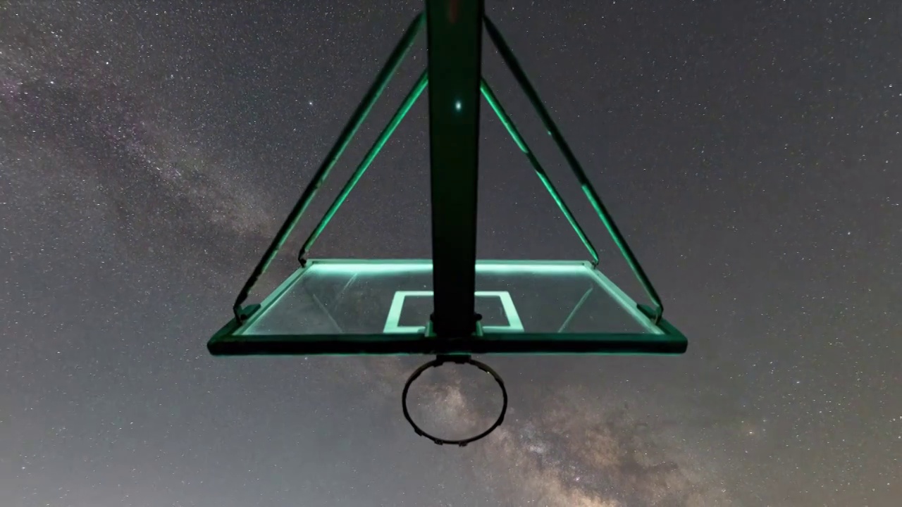 夜景篮球框星空银河-滑轨向前推进视频下载