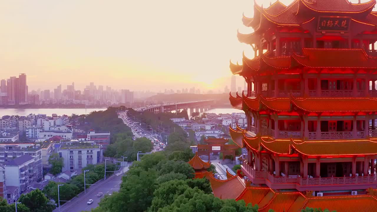 黄鹤楼和武汉城市风光视频素材