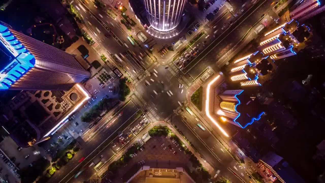 西安高新区高新路科技路十字路口夜景航拍视频素材