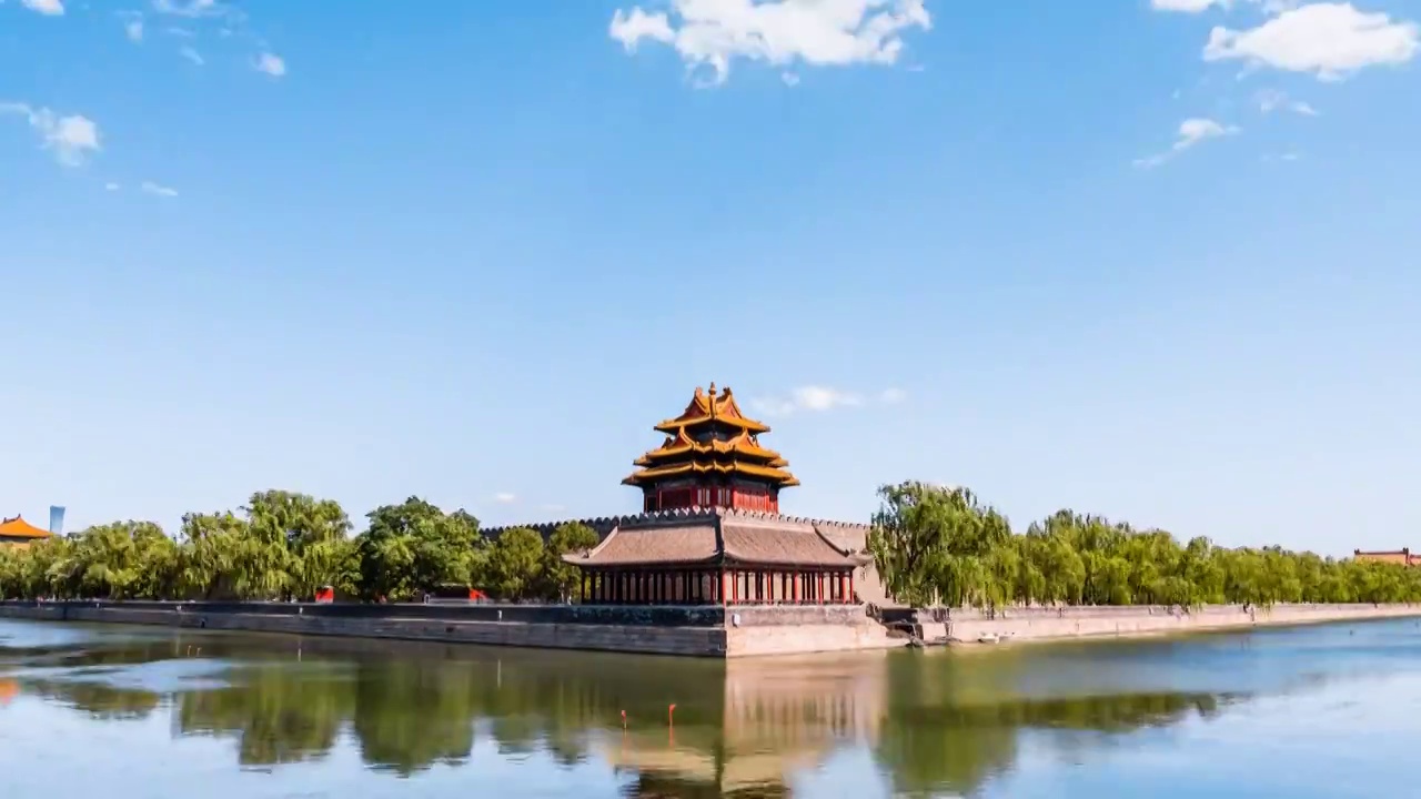 中国北京故宫博物院角楼晴天延时摄影视频素材