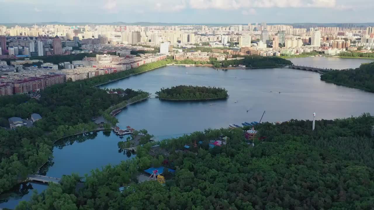 长春南湖风光航拍4K视频视频素材