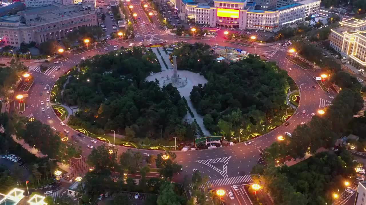 长春人民广场夜景航拍4K视频视频素材