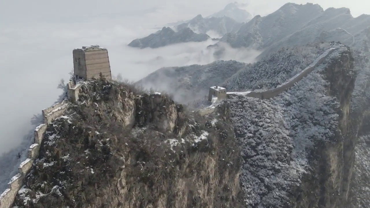 司马台长城雾凇云海景观视频素材