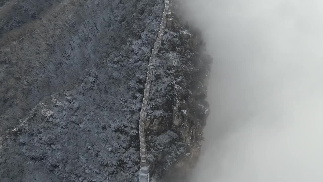 长城云海天梯冬季雾凇雪景视频素材