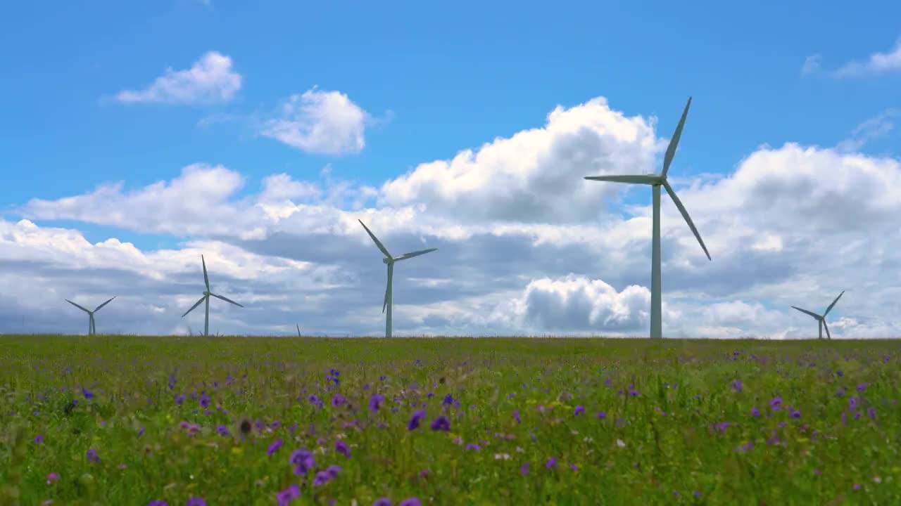 中国内蒙古乌兰察布辉腾锡勒草原上的风电场风车视频下载