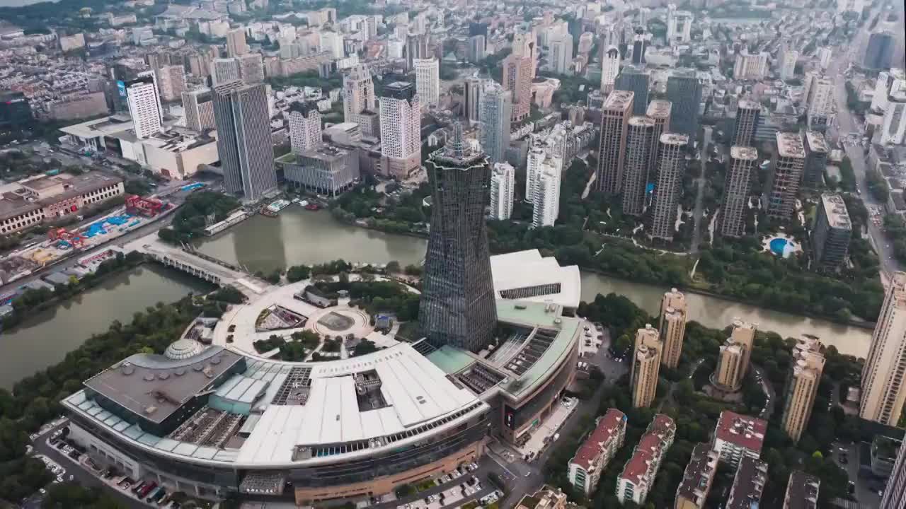 杭州西湖文化广场大运河航拍延时视频视频素材