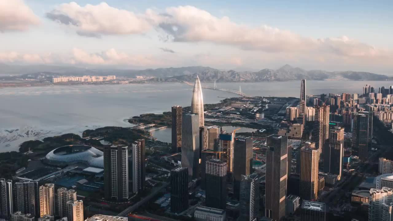 深圳后海海岸线高楼群航拍延时视频素材