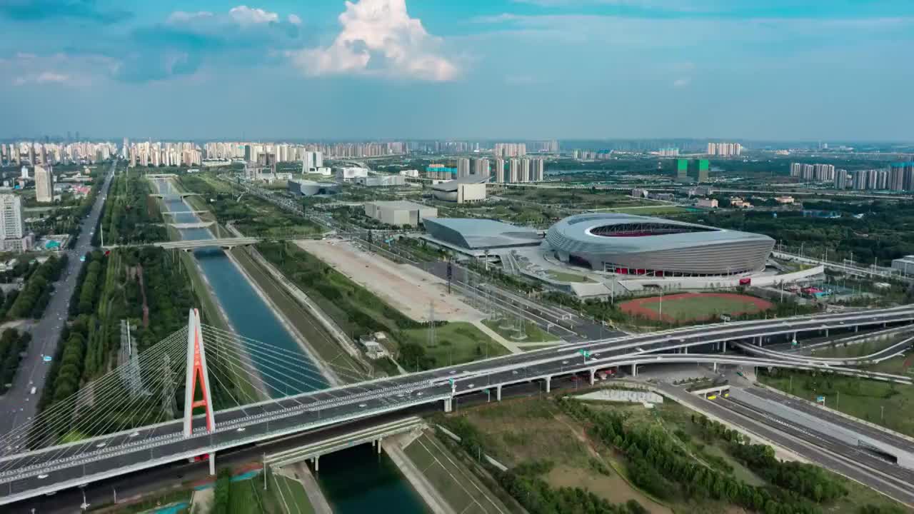 郑州常西湖新区全景航拍延时摄影视频素材