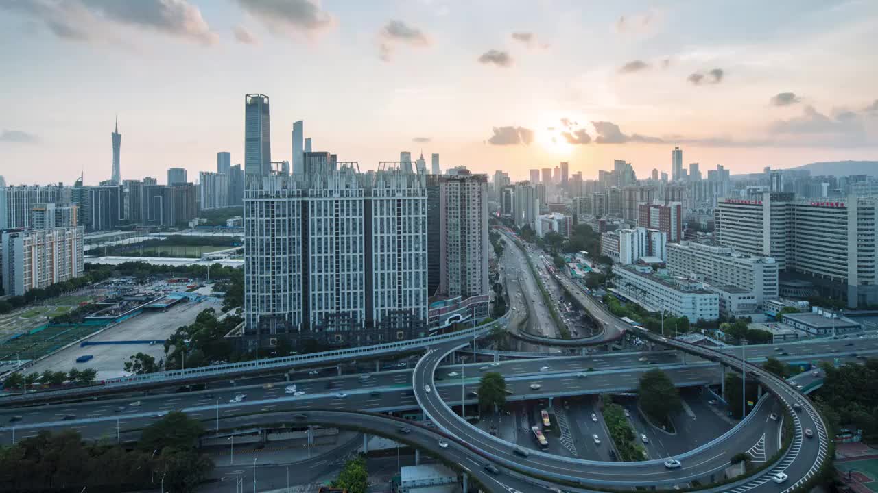 广州城市风光延时摄影-黄埔立交桥视频素材