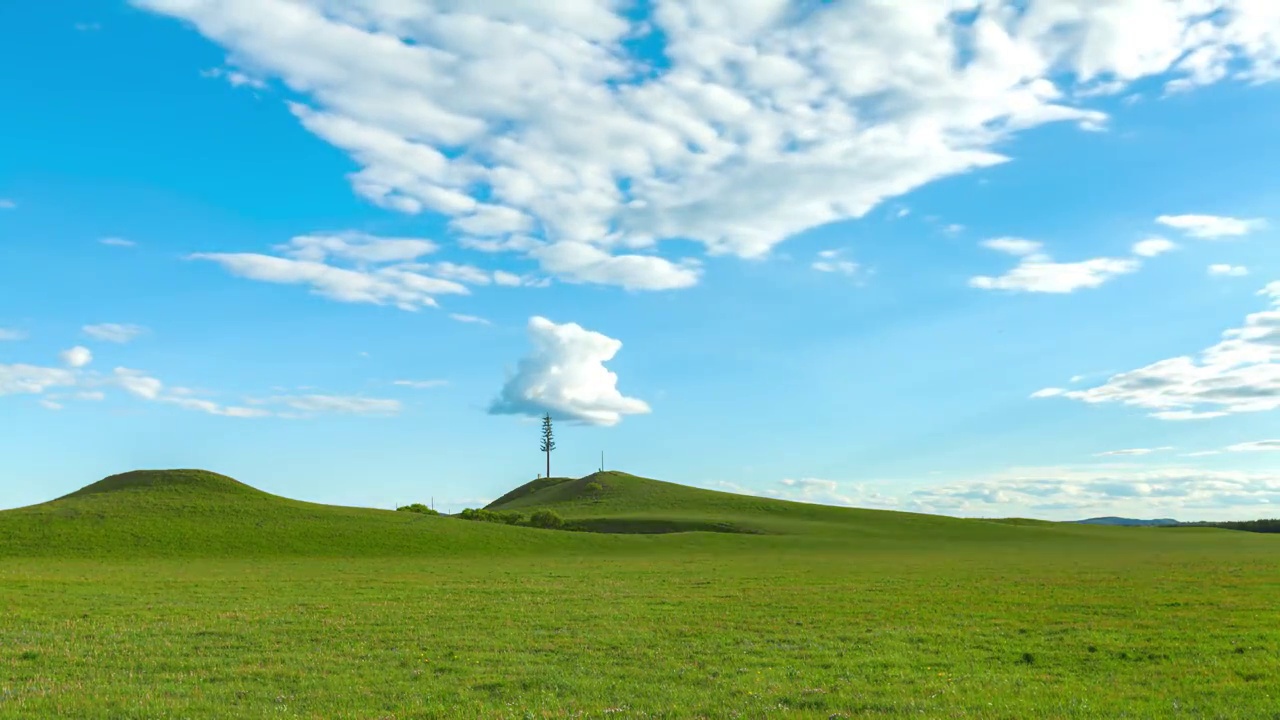 乌兰布统草原的蓝天白云延时视频素材