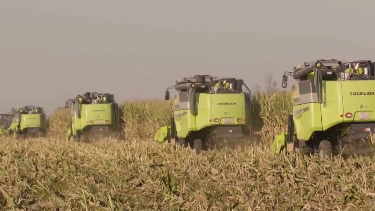 中国农村收割机收割粮食视频素材