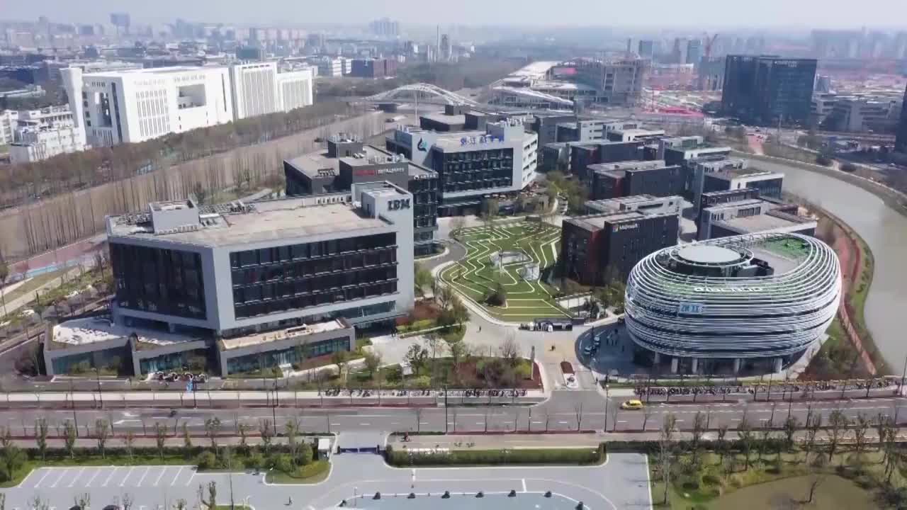 中国北京市区工业园区航拍视频素材