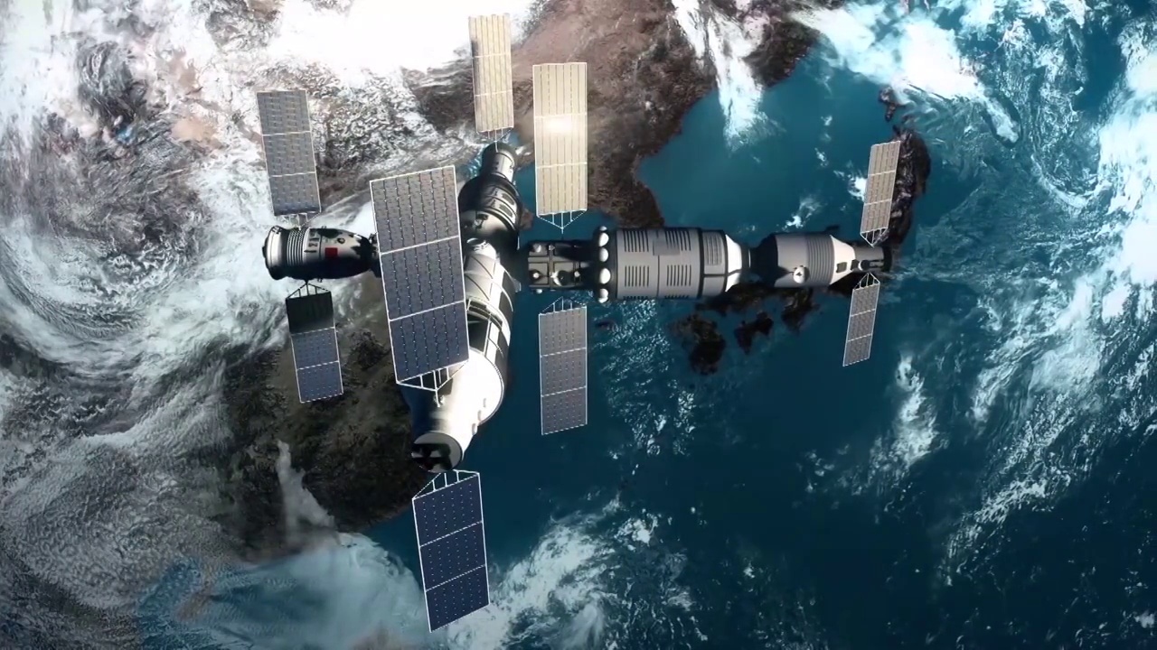 中国空间站的动画资料视频素材
