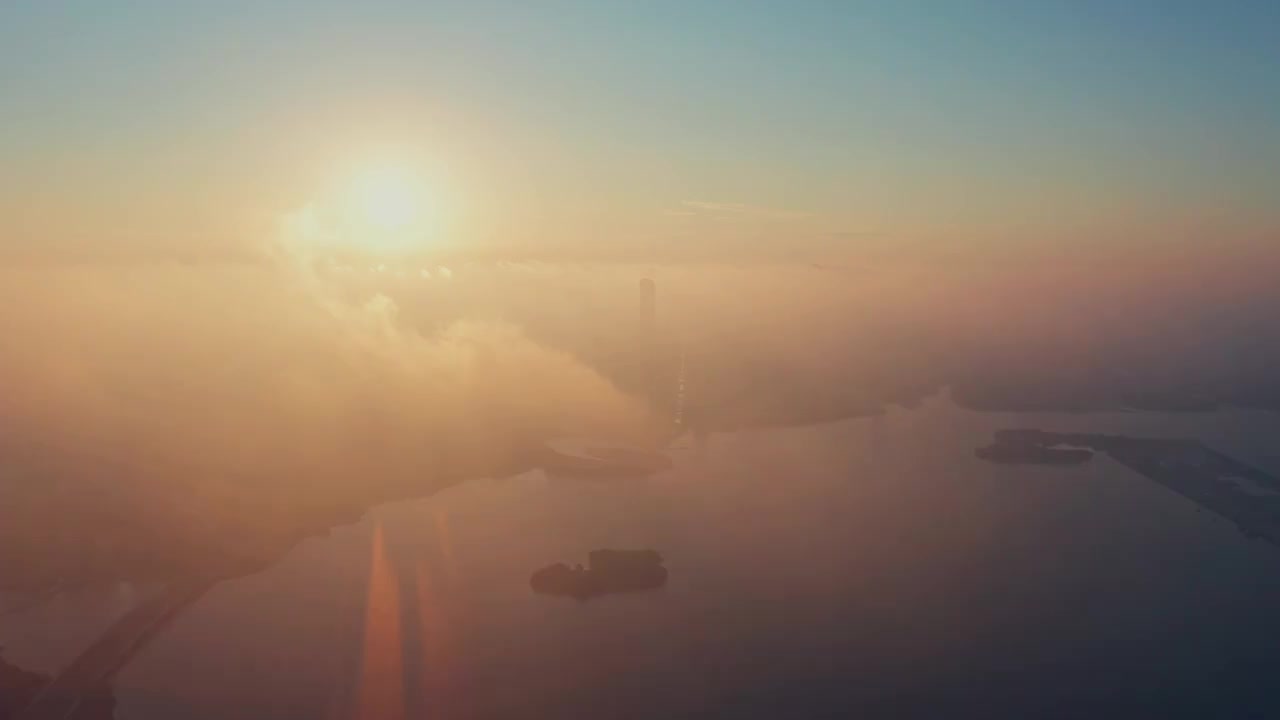清晨苏州园区湖西CBD的航拍视频素材