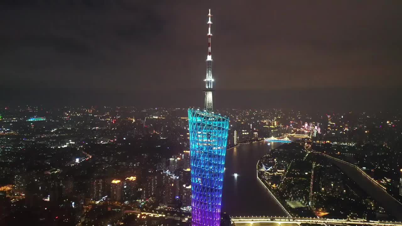 中国广东省广州市广州塔航拍夜景视频素材