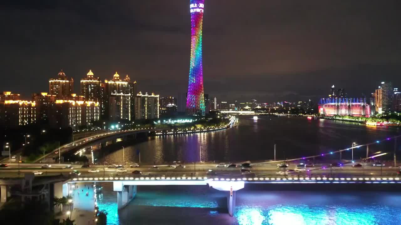 中国广东省广州市广州塔航拍夜景视频素材
