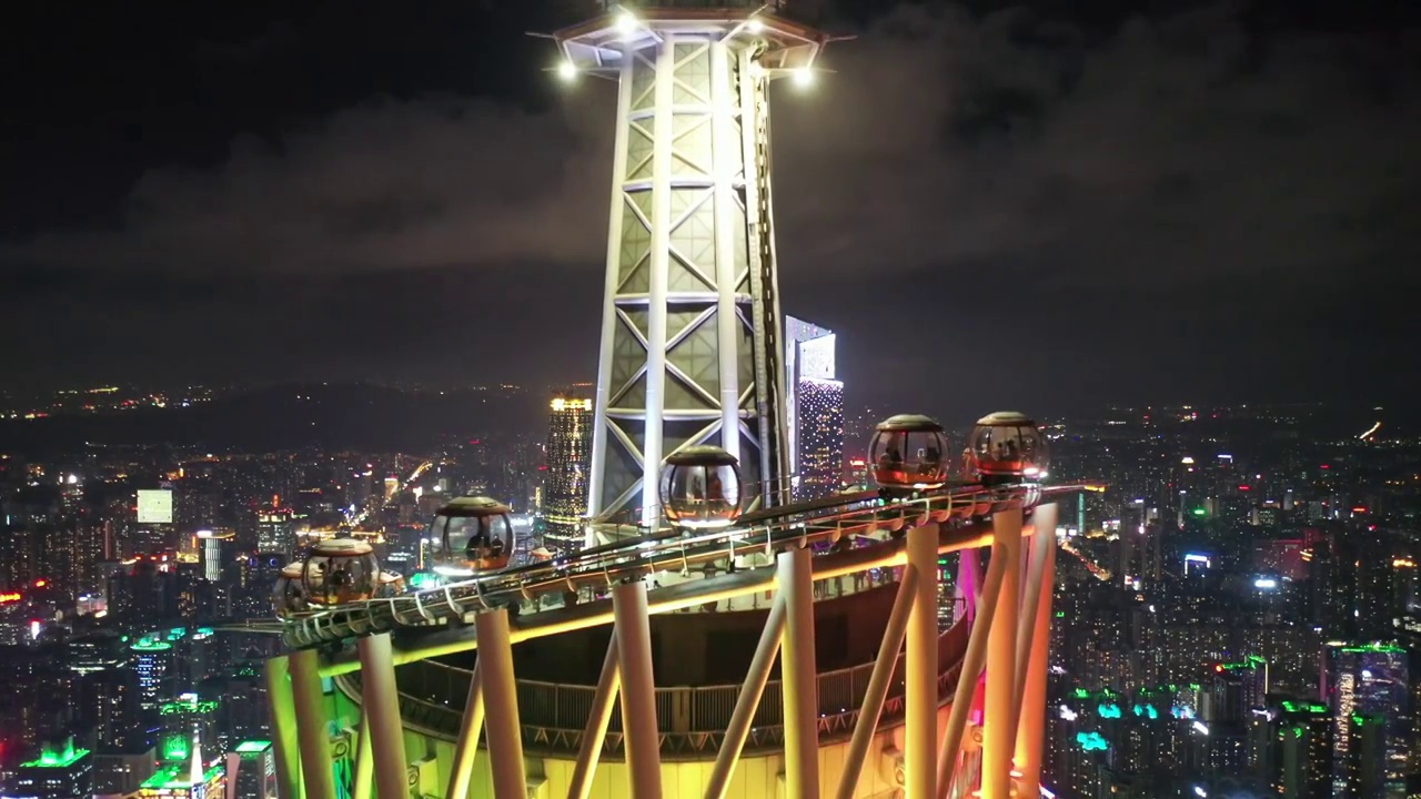 中国广东省广州市广州塔夜景航拍视频素材
