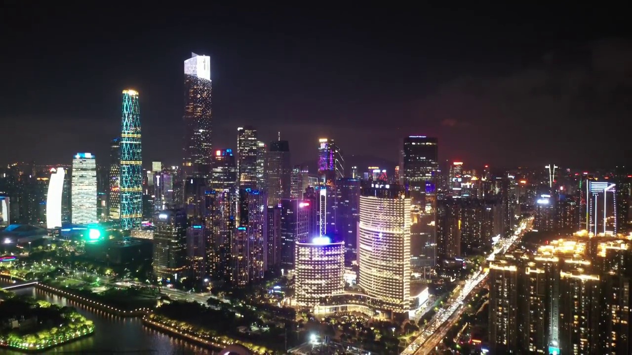 中国广东省广州市广州塔航拍夜景视频下载