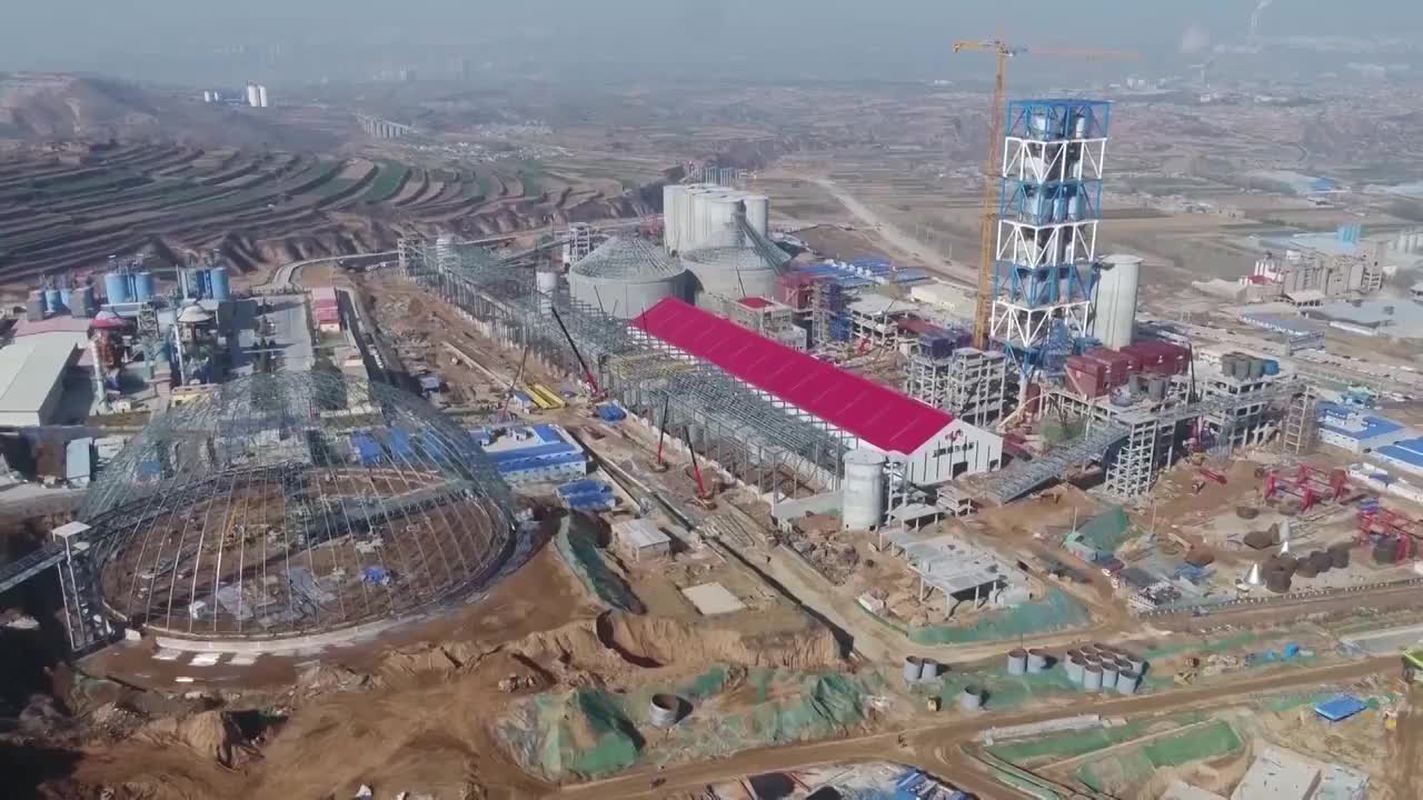 中国正在建设中的火力发电厂航拍视频素材
