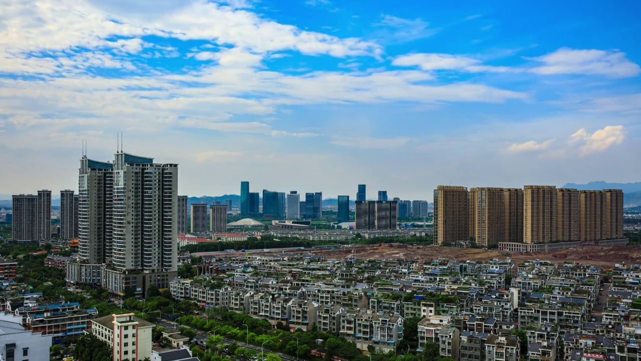 义乌江东夏季城市风光4K延时摄影短片视频素材