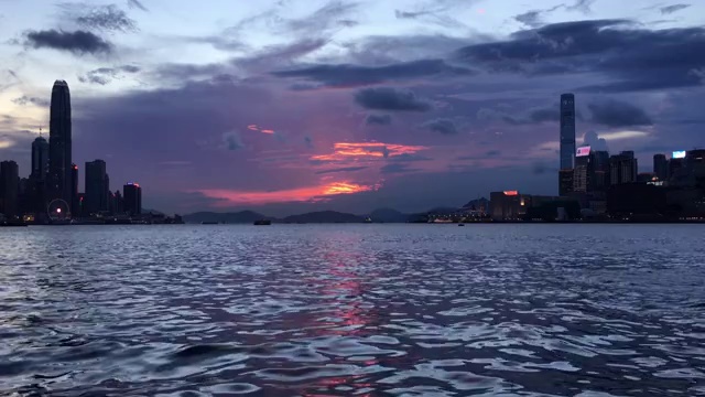 中国香港城市海面晚霞视频视频下载