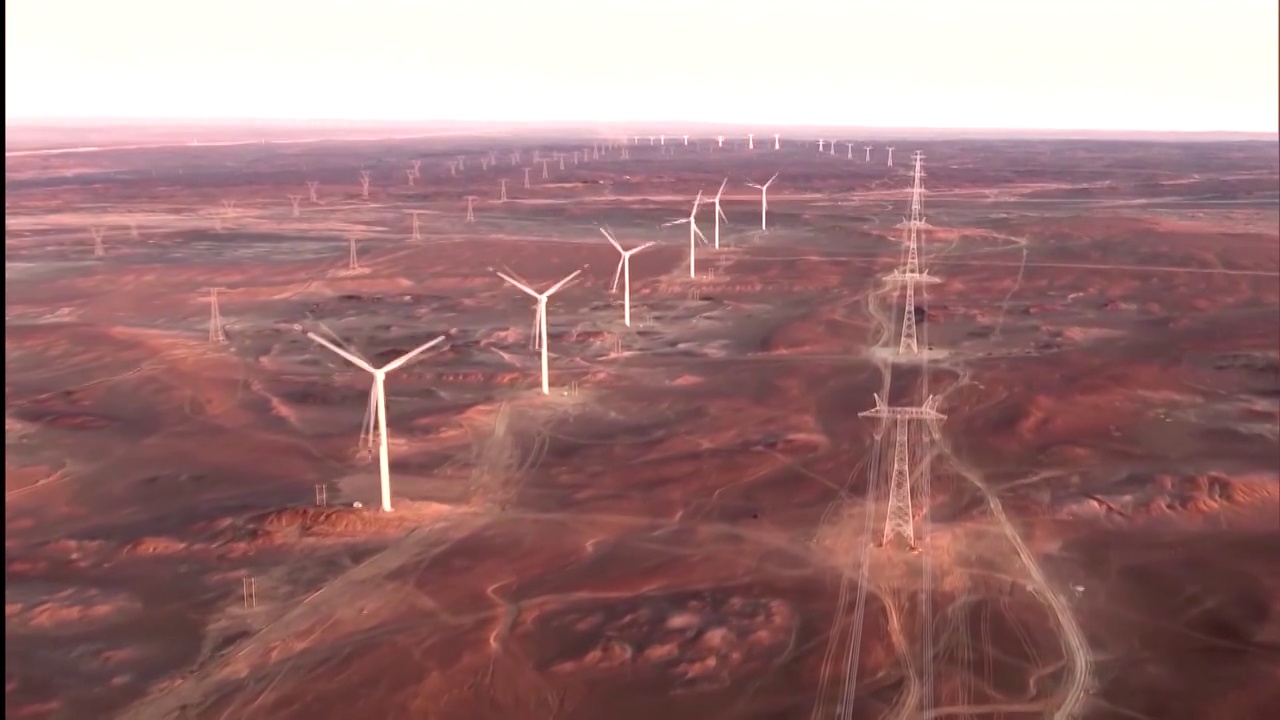 中国的风力涡轮机航拍视频素材