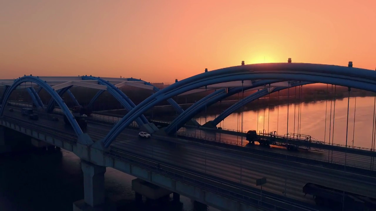 航拍高速公路黄河公路大桥视频素材