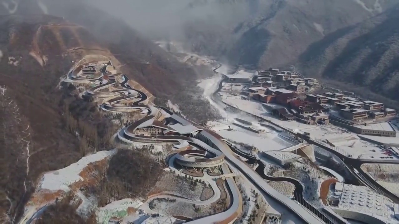 北京奥运村庄雪景航拍视频素材