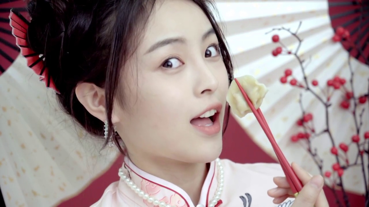 吃饺子的国风美少女视频素材