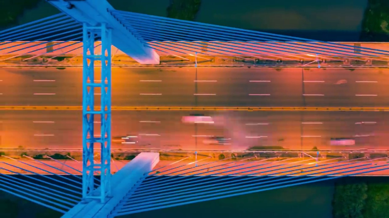 城市桥梁车流夜景风光4K延时航拍短片视频素材