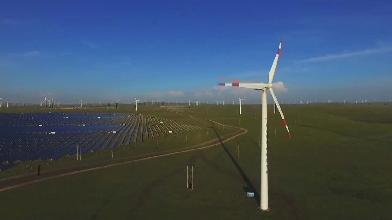 中国风力涡轮机航拍视频素材