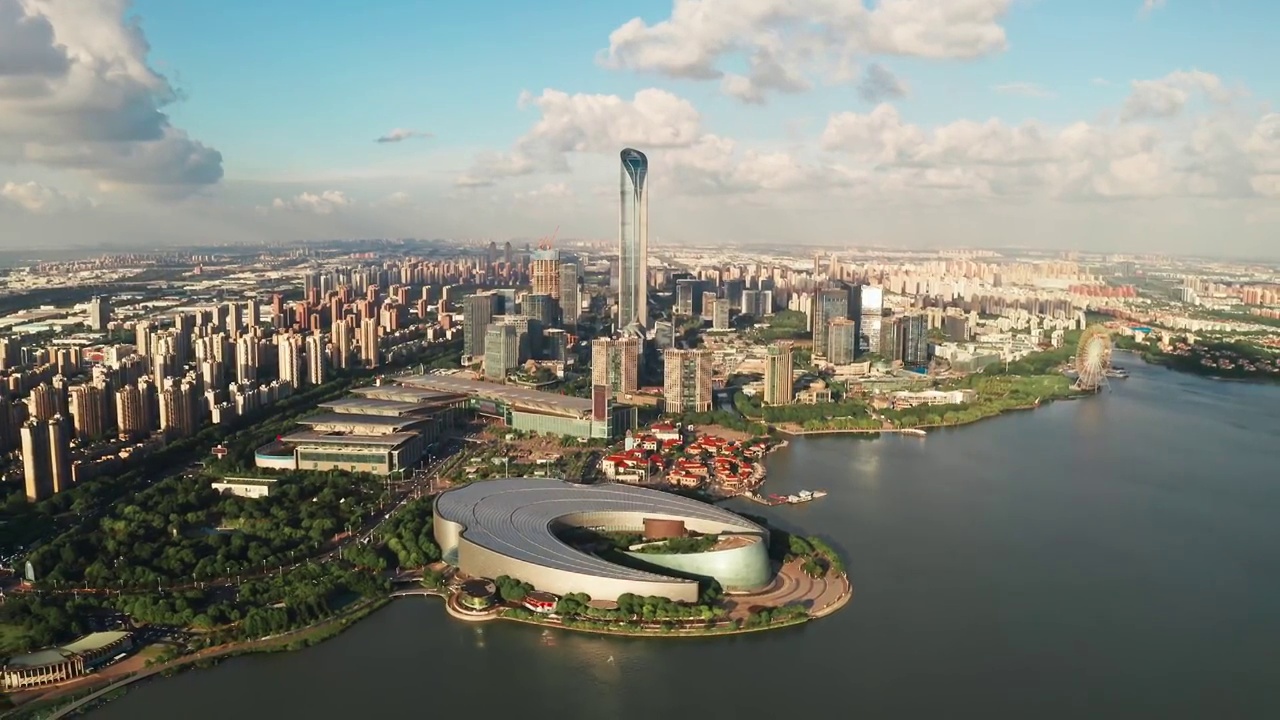 中国江苏苏州金鸡湖湖东城市风景视频素材