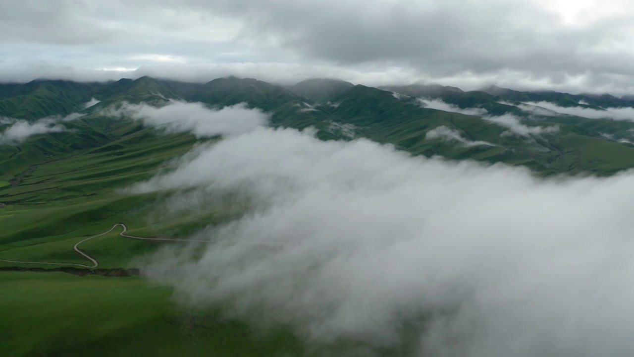 清晨航拍云海中的高山草甸视频素材