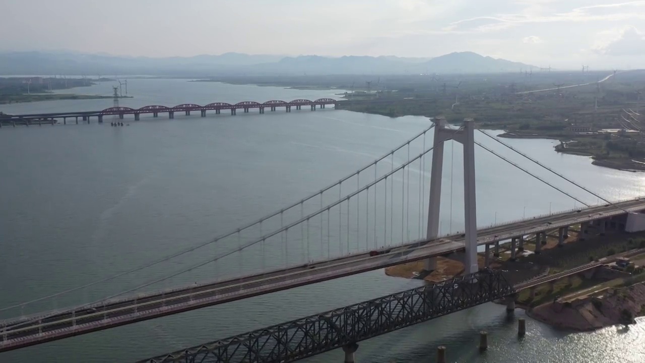 航拍北京延庆官厅水库怀来大桥公路交通视频素材