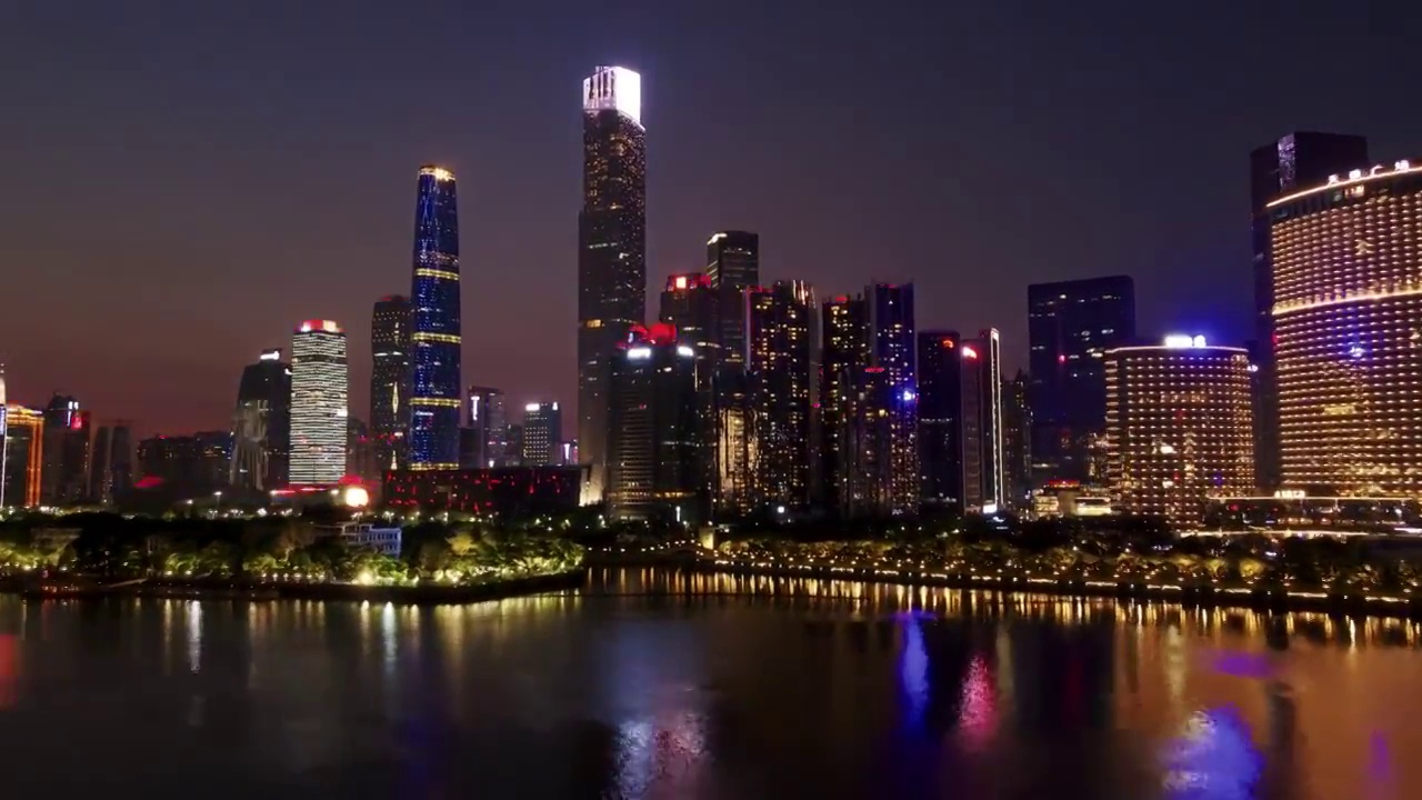 傍晚珠江现代建筑江边日转夜航拍视频素材