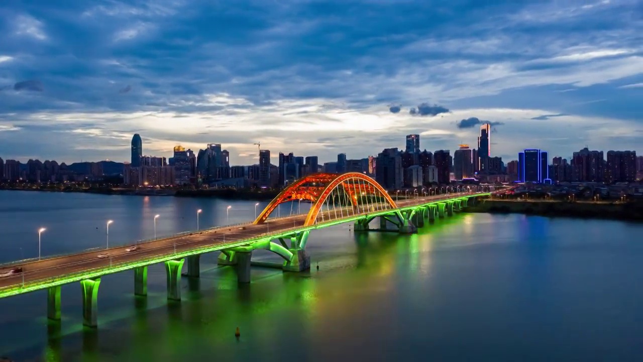 惠州市江北城市夜景，隆生大桥，东江风光视频素材
