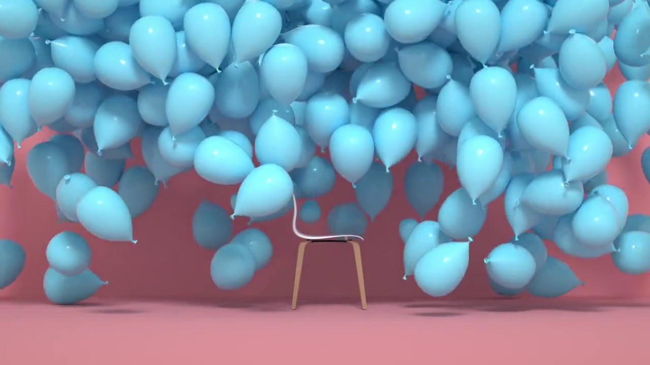 上升的气球和椅子，三维图形视频素材