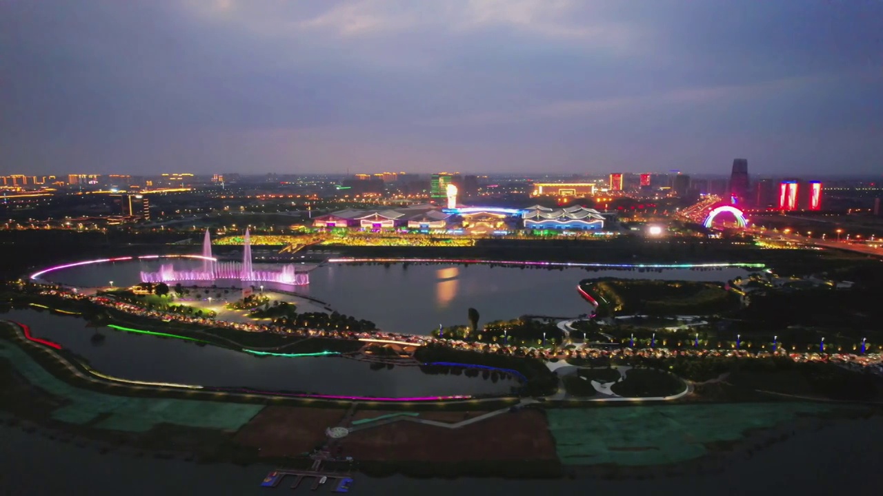 航拍正定国际会展中心夜景视频素材