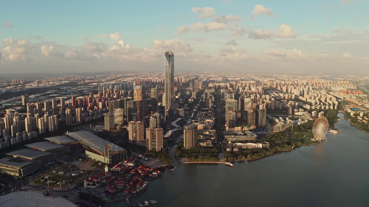 中国江苏苏州金鸡湖湖东城市风景视频素材