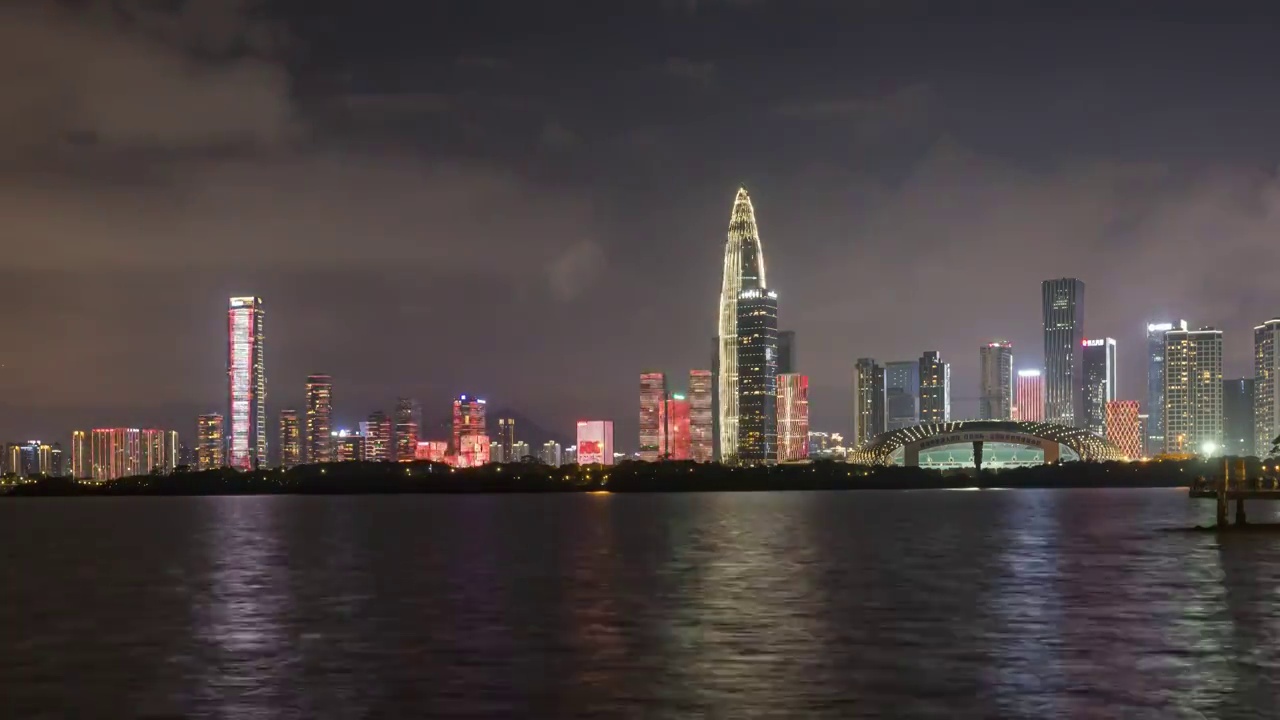 庆祝建党百年深圳湾后海灯光秀夜景视频素材